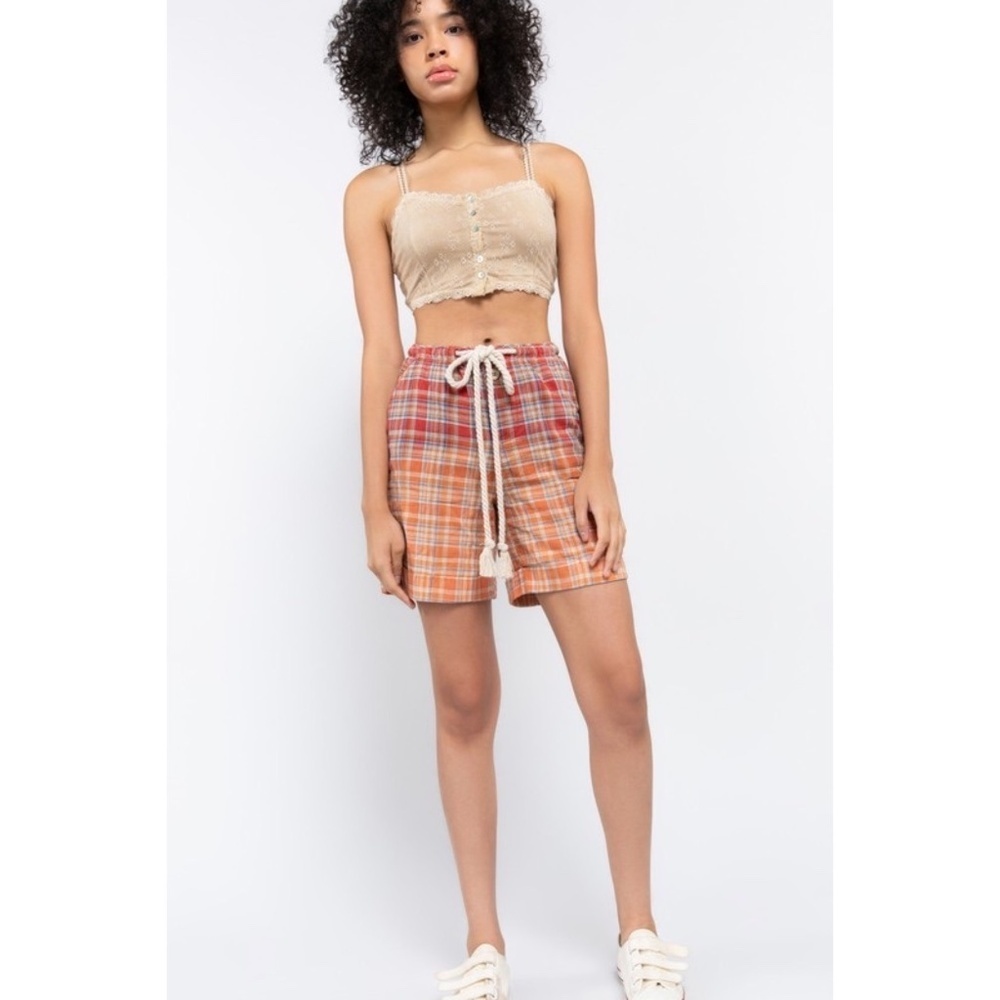 POL Red & Orange Plaid Rope Tie Cotton Bermuda Shorts - Picture 2 of 9